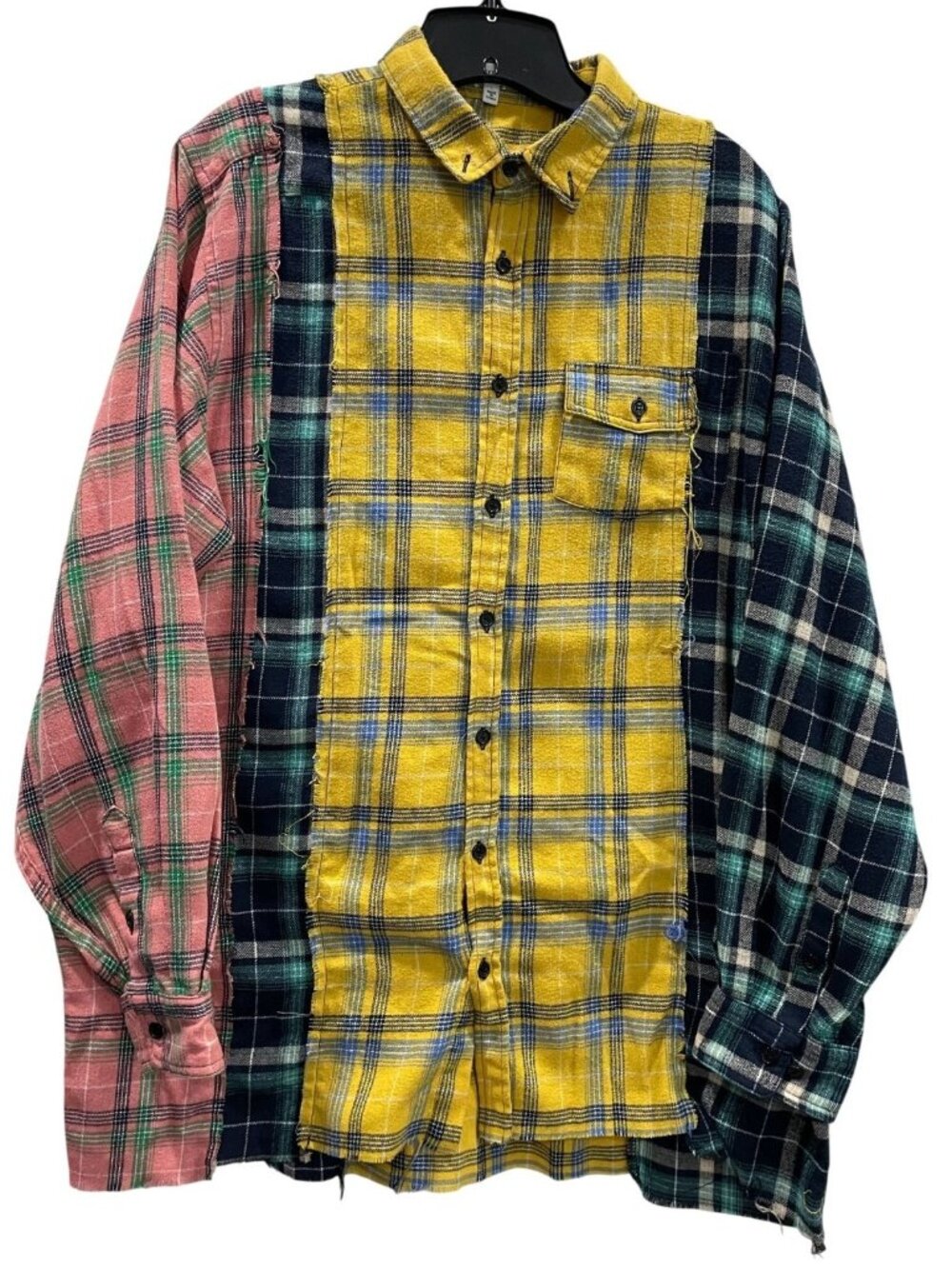 Better Be Color Block Button Up Flannel Shirt Large Yellow Outdoor Oversized